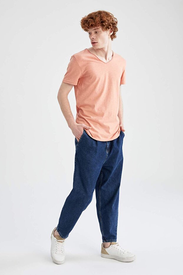 Slim Fit V Yaka Basic Kısa Kollu %100 Pamuk Tişört M4791AZ22SP - 3