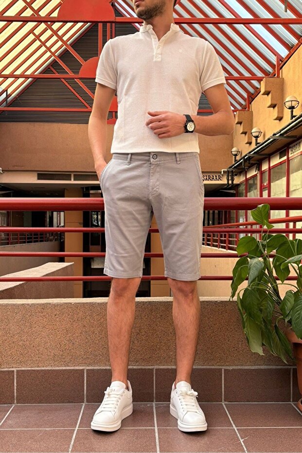 Men's Slim Fit Cotton Fabric Shorts with Embroidery Details 24Inp278