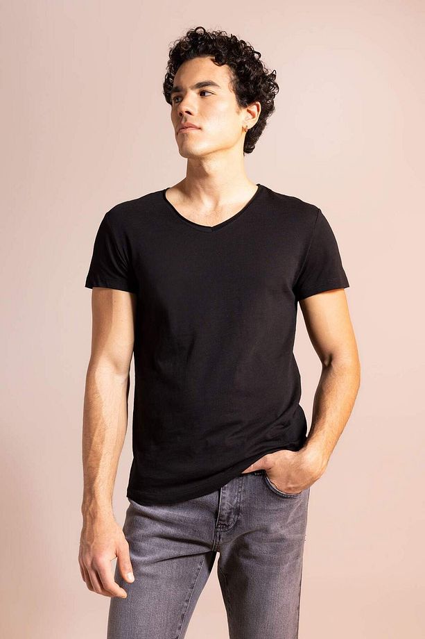 Slim Fit V Yaka Basic Kısa Kollu %100 Pamuk Tişört M4791AZ22SP - 3