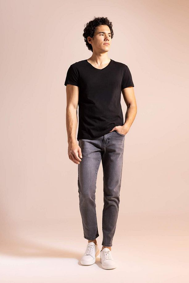 Slim Fit V Yaka Basic Kısa Kollu %100 Pamuk Tişört M4791AZ22SP - 2