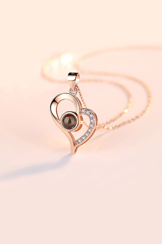 100 Dilde Seni Seviyorum Rose Kalp Kolye ed06rs - 3