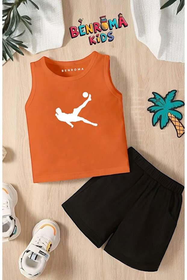 Footballer Printed Shorts Tee Unisex Children's Set