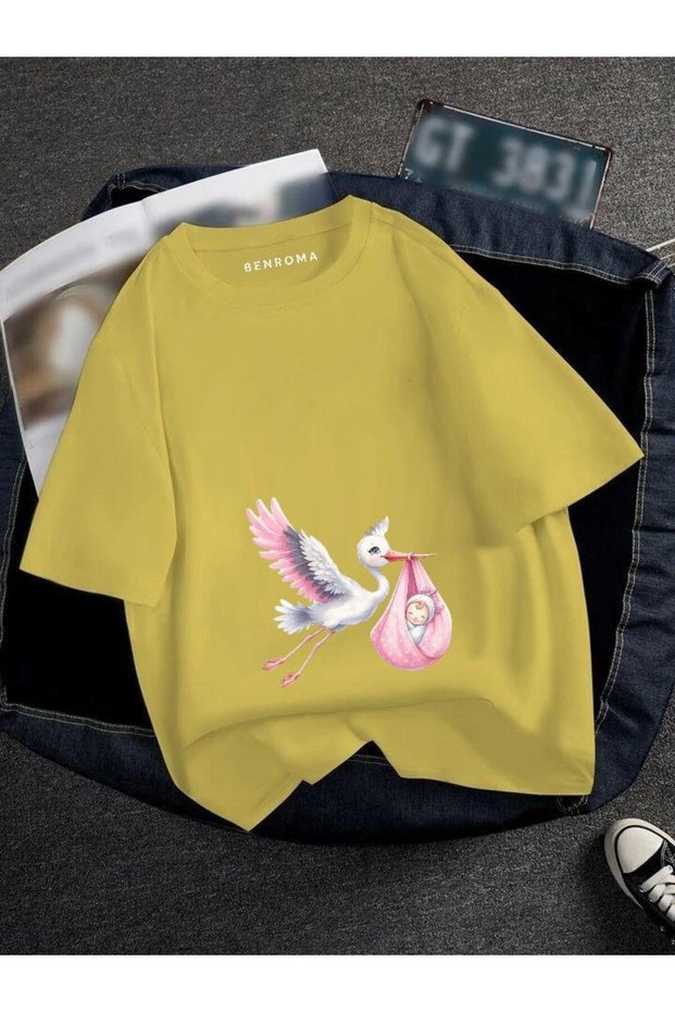 Pregnant Pink Stork Printed T-Shirt