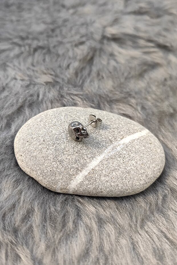 Çelik Kurukafa Dizayn Erkek Tek Küpe et07by - 2