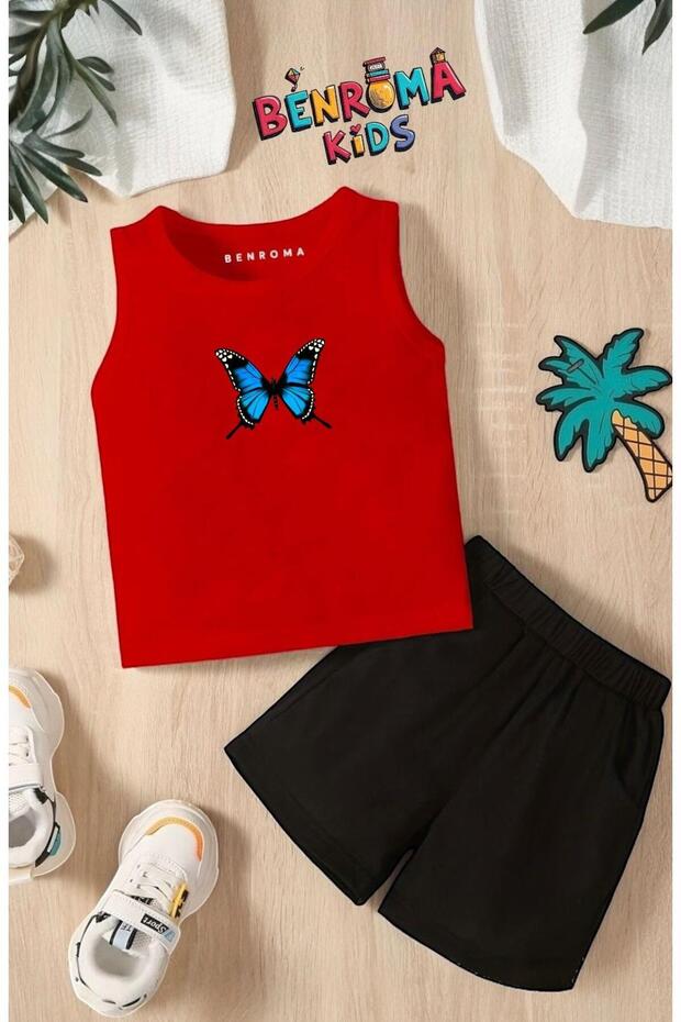 Butterfly Printed Shorts Tee Unisex Children's Set