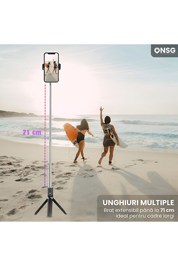 Selfie Stick 3-in-1, Bluetooth 5.2, Android and Iphone, 360 Degree Rotation, Vlogging Support, Black - 7