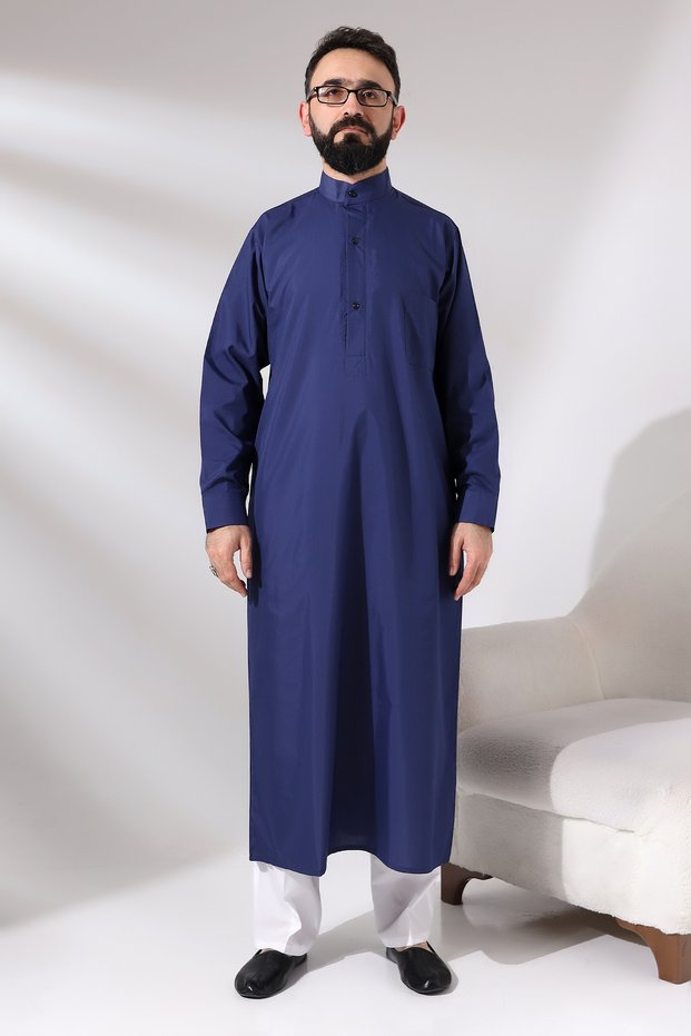 Men's Navy Blue Sycamore Hajj and Umrah Dress Long Length Dagron Fabric Fistan