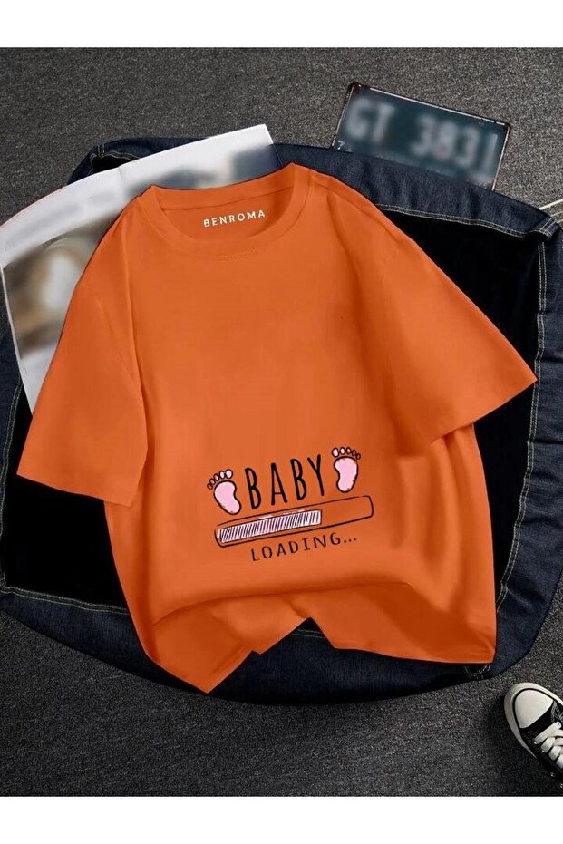 Maternity Pink T-Shirt with Baby Loading Print