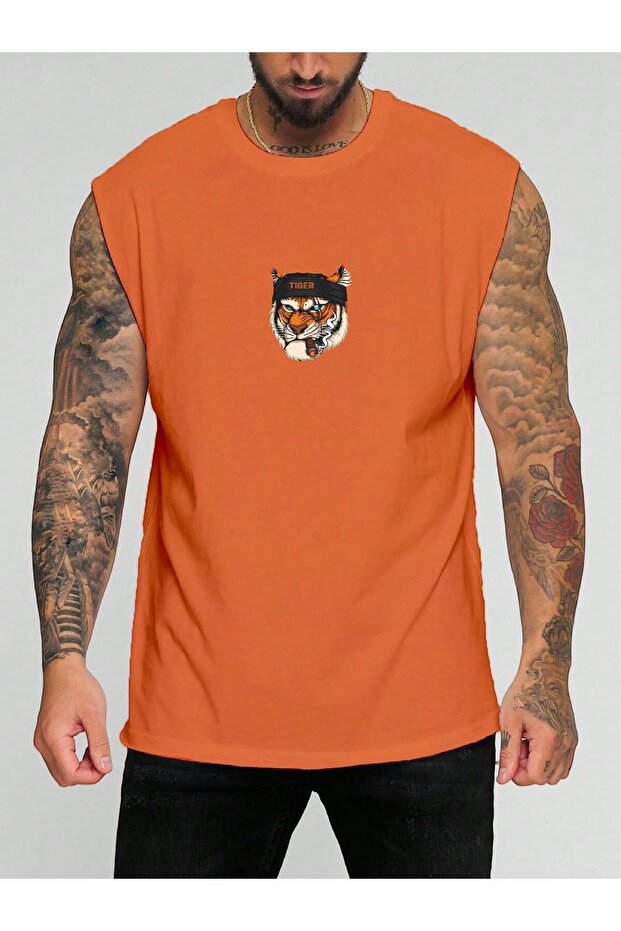 Tiger Printed Sleeveless T-Shirt