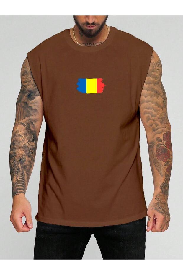 Romania Flag Printed Sleeveless T-Shirt