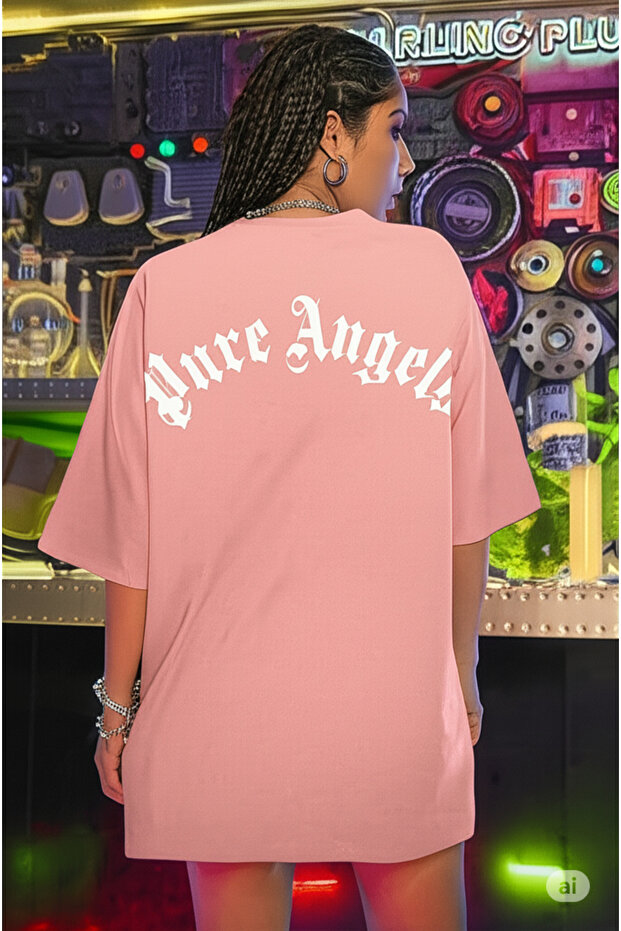 تي شيرت مطبوع عليه PURE ANGELS مقاس كبير