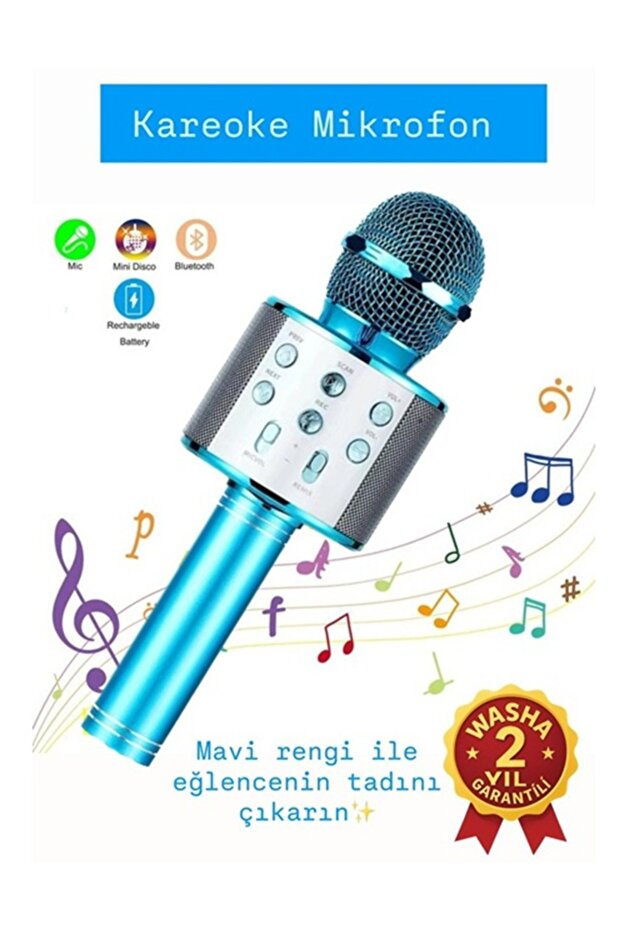 Türkçe Seslendirme Karaoke Mikrofonu Bluetooth Mikrofon Bluetooth Speaker Hoparlör Aux-Tf-Usb Giriş - 1