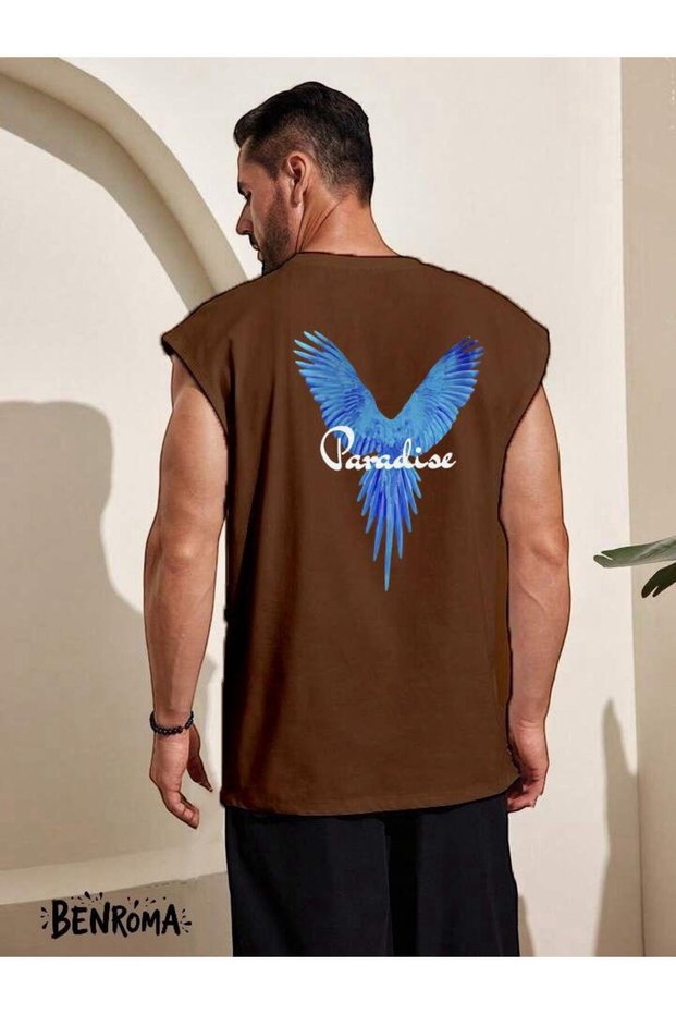 Paradise Blue Bird Printed Sleeveless T-Shirt