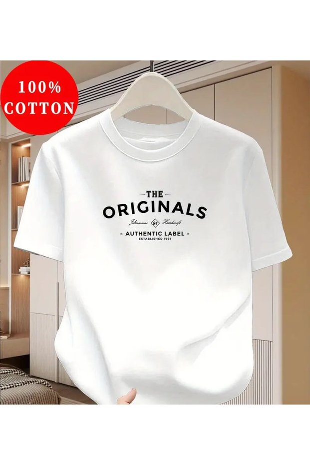 The Originals Printed Cotton Combed Cotton Round Neck White T-Shirt