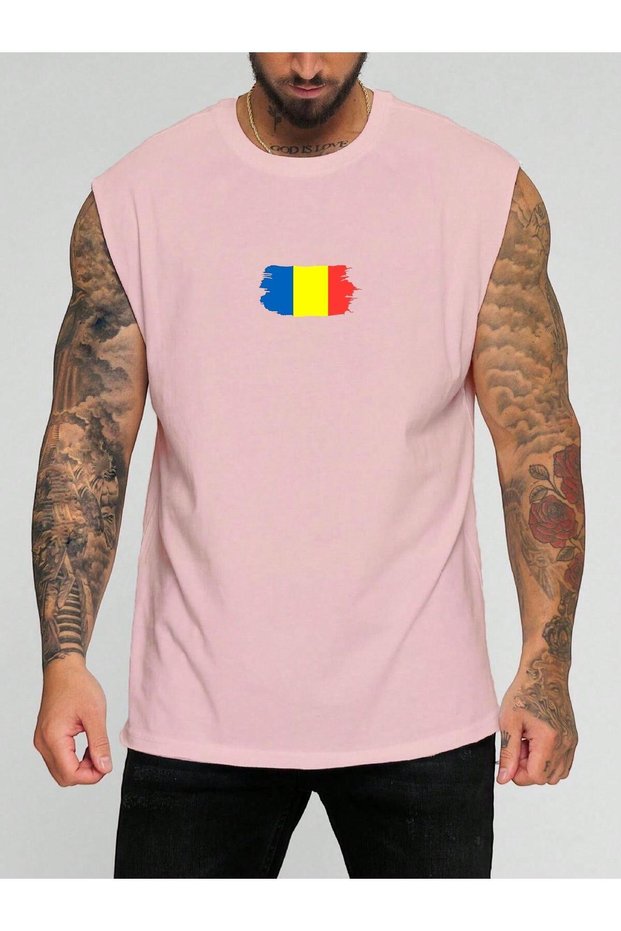 Romania Flag Printed Sleeveless T-Shirt