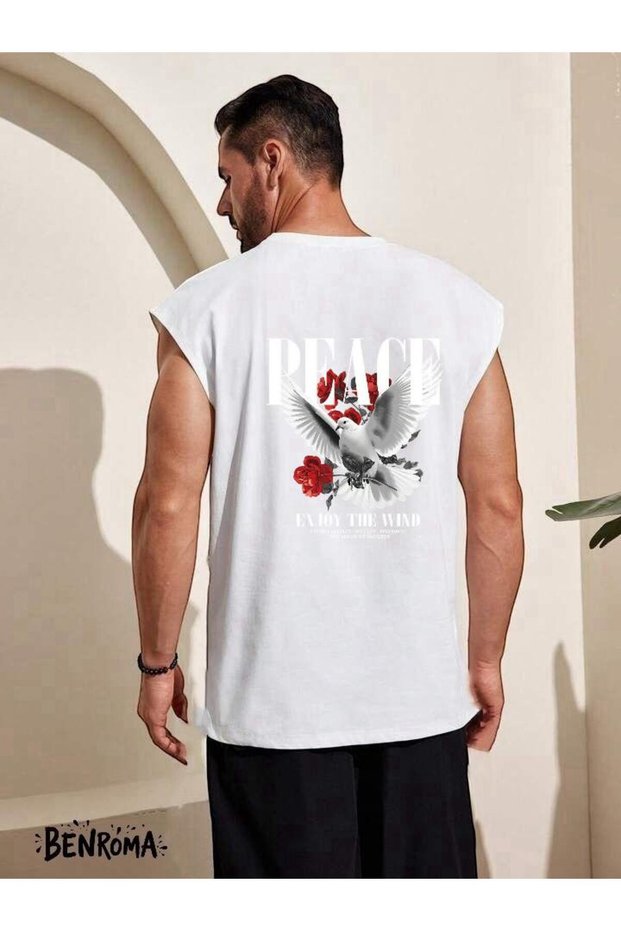 Peace Enjoy the Wind Dove Printed Sleeveless T-Shirt
