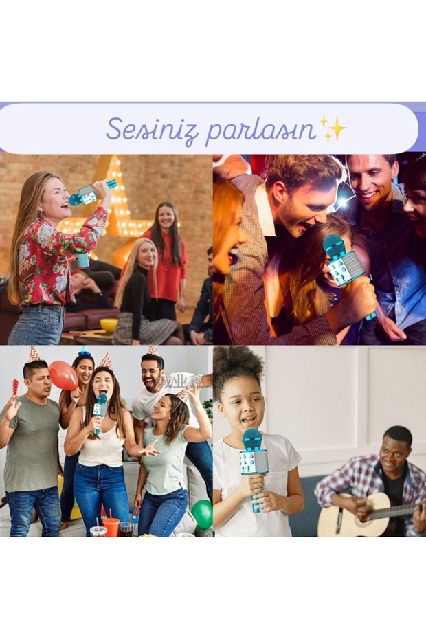 Türkçe Seslendirme Karaoke Mikrofonu Bluetooth Mikrofon Bluetooth Speaker Hoparlör Aux-Tf-Usb Giriş - 3
