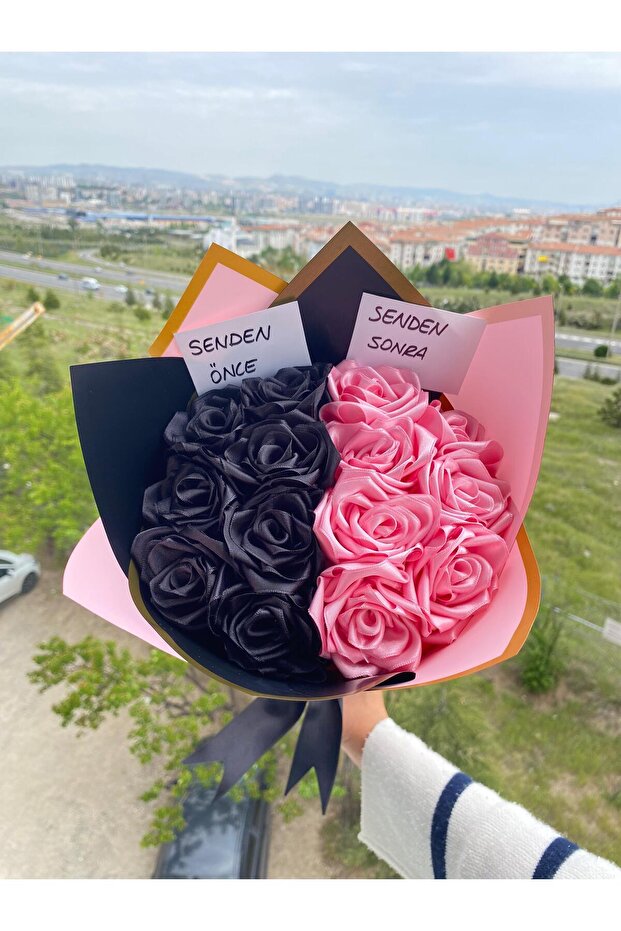 Senden Önce Senden Sonra Çiçek Buketi Solmayan Yapay Gül Buketi Sevgiliye (NOT YAZILIR) 14 Adet - 1