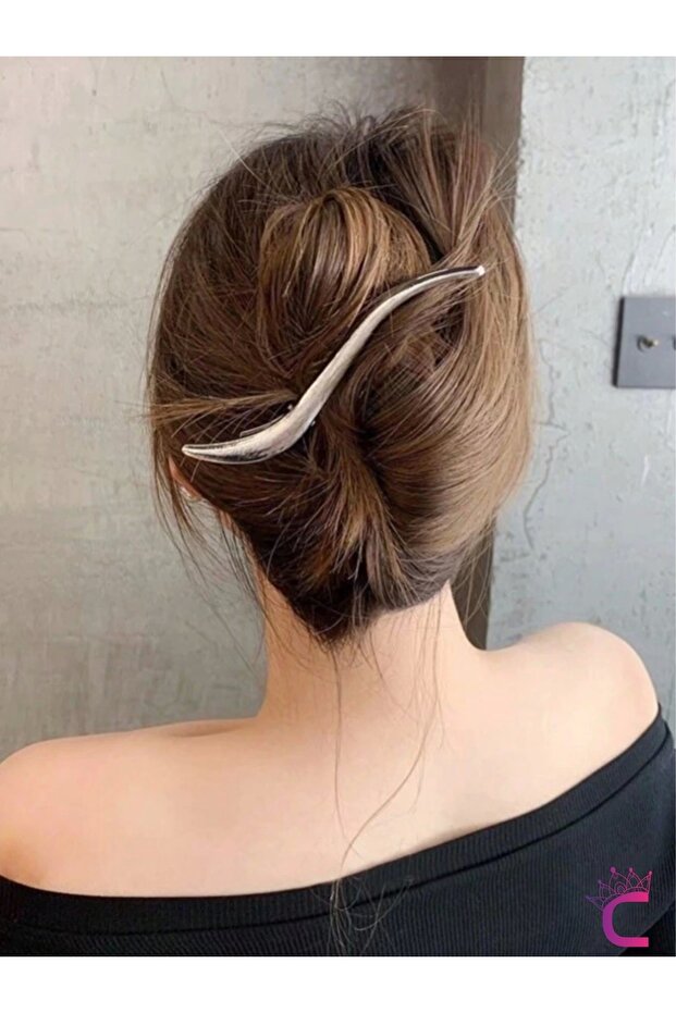 Decorative S Design Large Size Collet Hair Clip Silver Metal 13cm - Women's Clip Side Buckle Bun Barrette