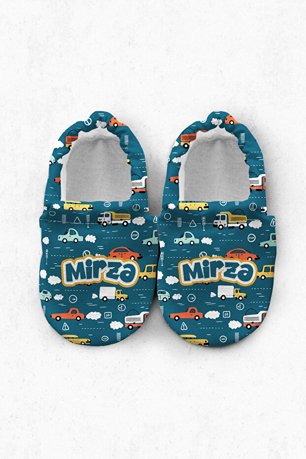, Personalized, Organic Cotton Baby Booties, Shoes, Cars Pattern Booties