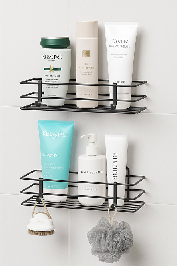 Delmeye Last Double Shower Rack Bathroom Organizer Bathroom Shelf Shampoo Holder with Hook