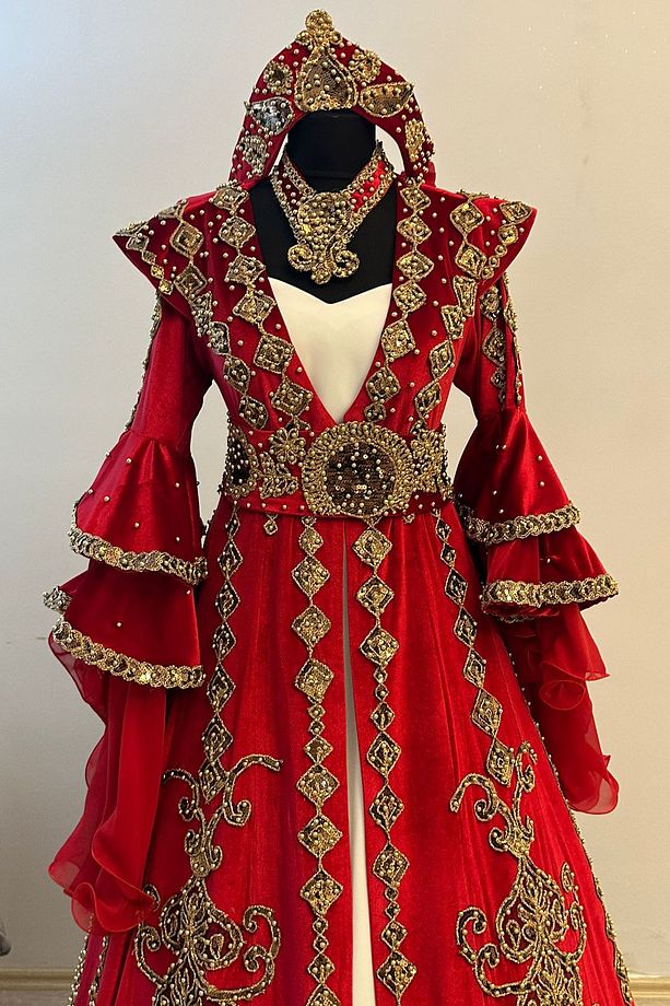 Bindallı Kaftan Kadife Abiye Gelin Kına Gecesi Elbisesi Bindallı TACI -KEMER-KOLYE + TARLATAN Hediye - 6