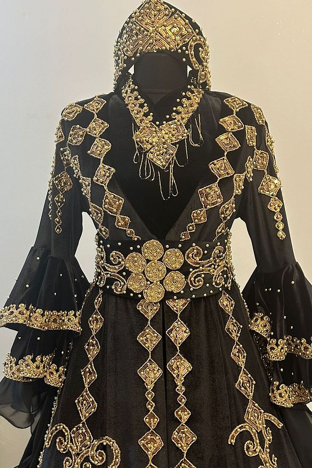 Tesettür Bindallı Kaftan Kadife Abiye Gelin Kına Gecesi Elbisesi TACI -KEMER-KOLYE TARLATAN - 7