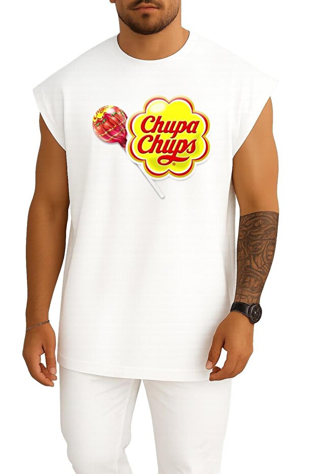 Oversize Chupa Chups Chest Design Unisex Sports Singlet