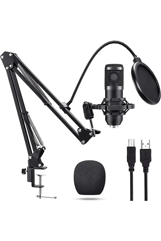 Profesyonel USB Kondansatör Mikrofon Seti Ayarlanabilir Kol Stand YouTube Karaoke Stüdyo - 8