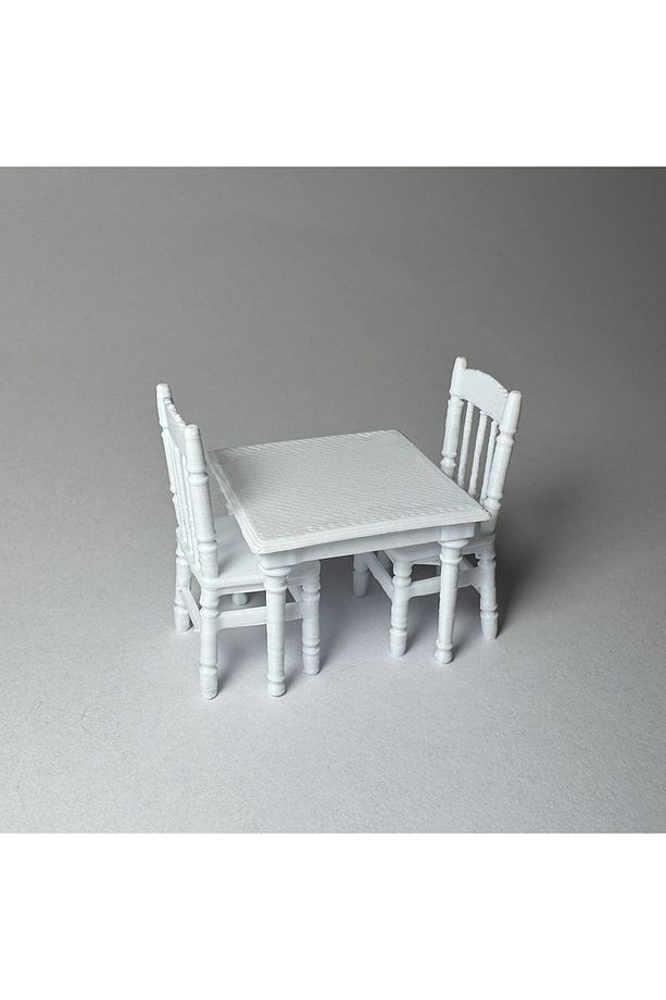 1 Adet Maket Masa ve Sandalye Figür - Beyaz- 1/50 Ölçekli 1:50 - 2