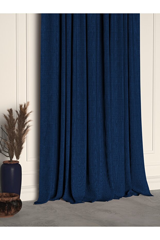 Parliament Blue Linen Textured High Quality Background Curtain Extrafor Shirred