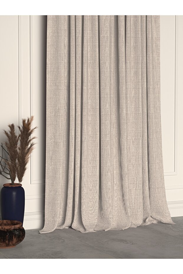 Beach Stone Color Linen Textured Pleated High Quality Background Curtain