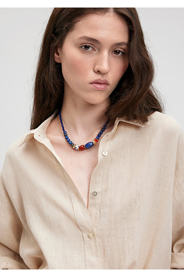 Náhrdelník s korálky z přírodního kamene v námořnické modré 1912510 -30717 - 1