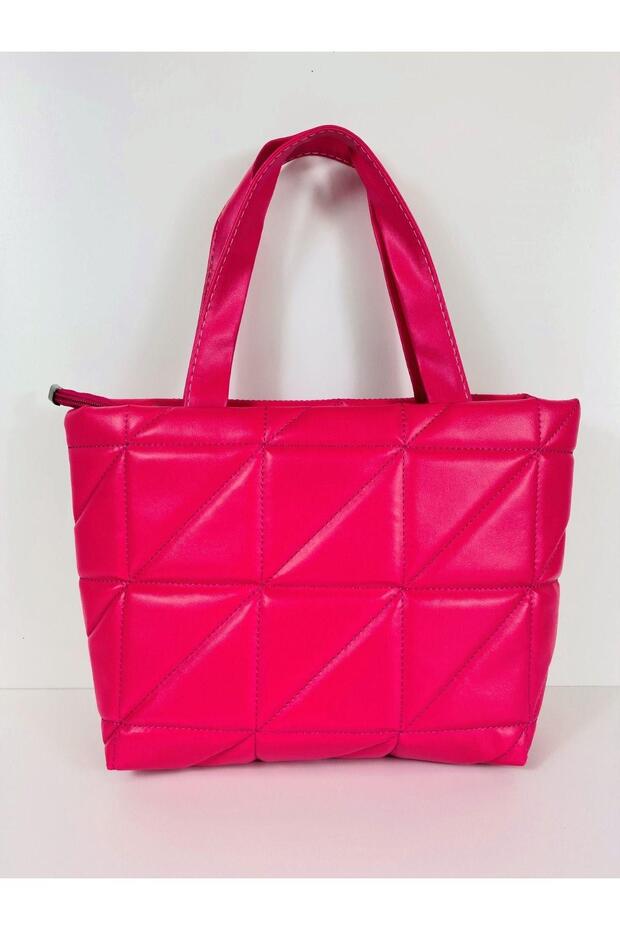 840-Pmb Medium Size Quilted Pattern Women's Strap Pink Zipper Tote Bag Shopping Bag