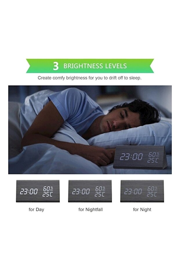 Voice-controlled Temperature And Humidity Wooden Clock Triangle Electronic Digital Clock Alarm Clock - 6