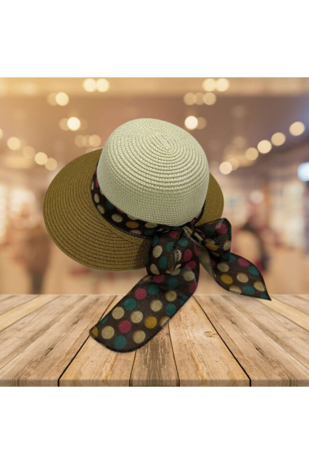 Kadın Hasır Şapka Yazlık Plaj Şapka Premium Kalite - Katlanabilir - Kafaya Göre Ayarlanabilir - 4