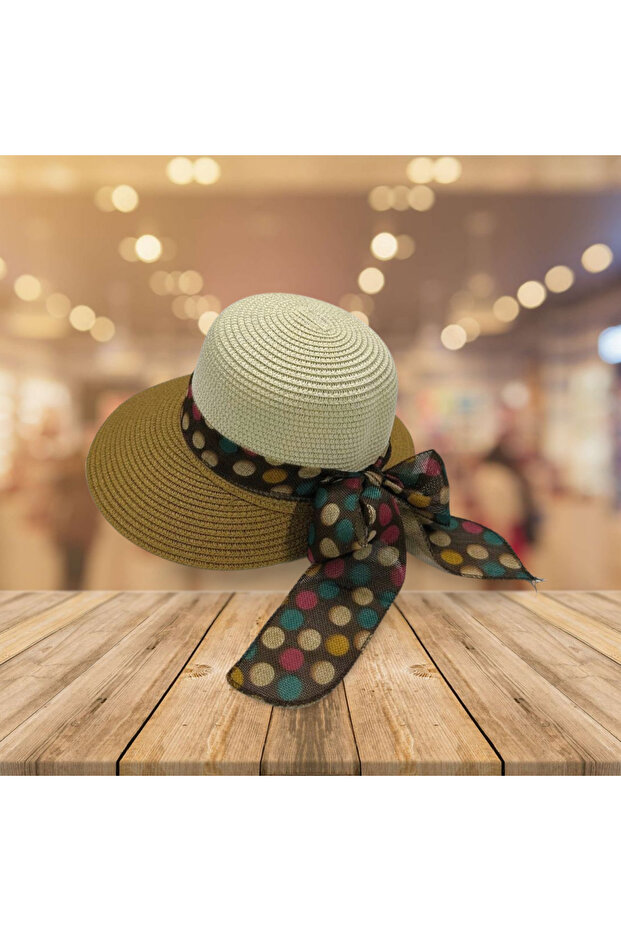Kadın Hasır Şapka Yazlık Plaj Şapka Premium Kalite - Katlanabilir - Kafaya Göre Ayarlanabilir - 1
