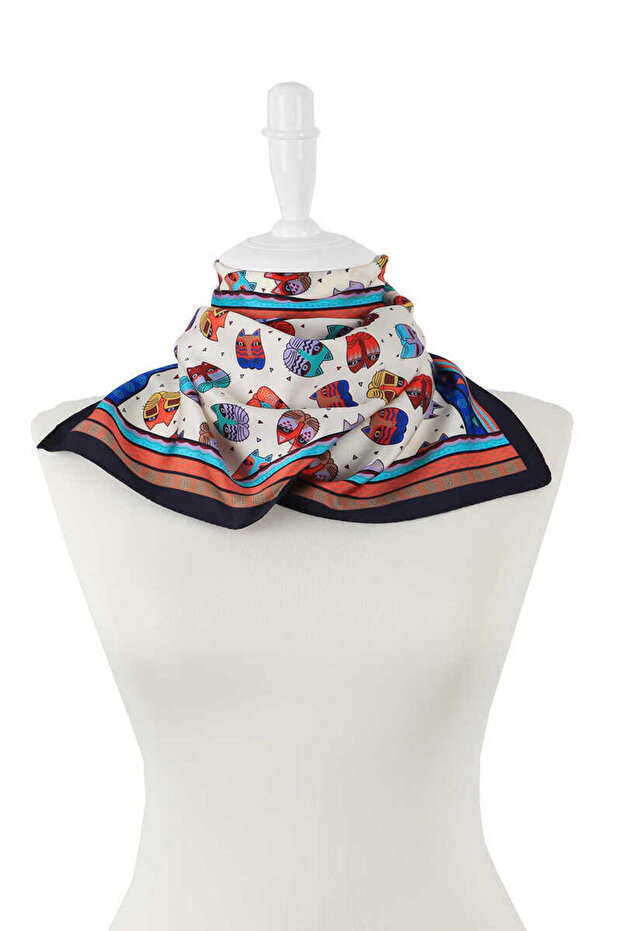 Saks Red Patterned Silky Scarf - 2