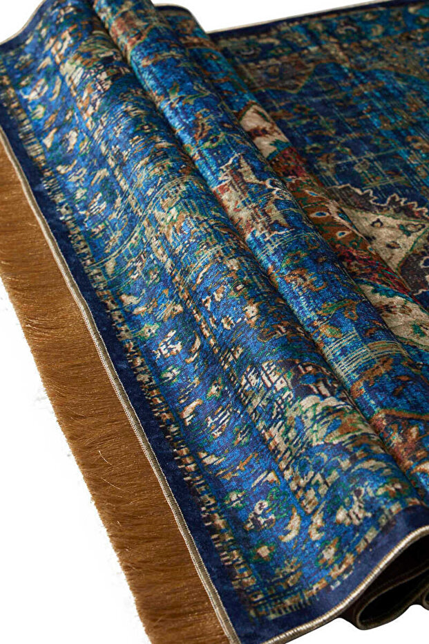 Mavi Kadife Halı Seccade - 3