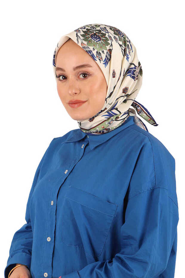 Khaki Sequence Tulip Pattern Silky Scarf - 2