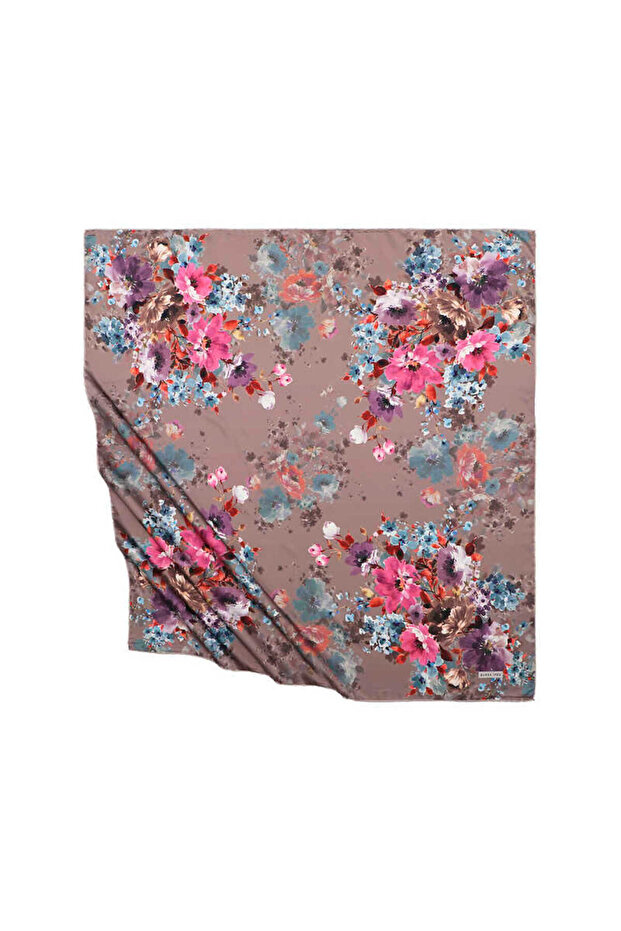 Cream Geranium Pattern Silky Scarf - 1