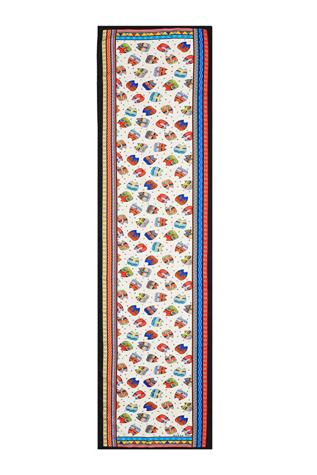 وشاح حريري منقوش باللون الأصفر الفيروزي - 4