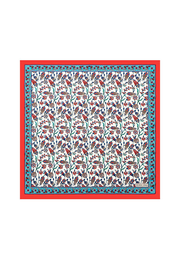 منديل حريري أحمر بنمط التوليب - 1