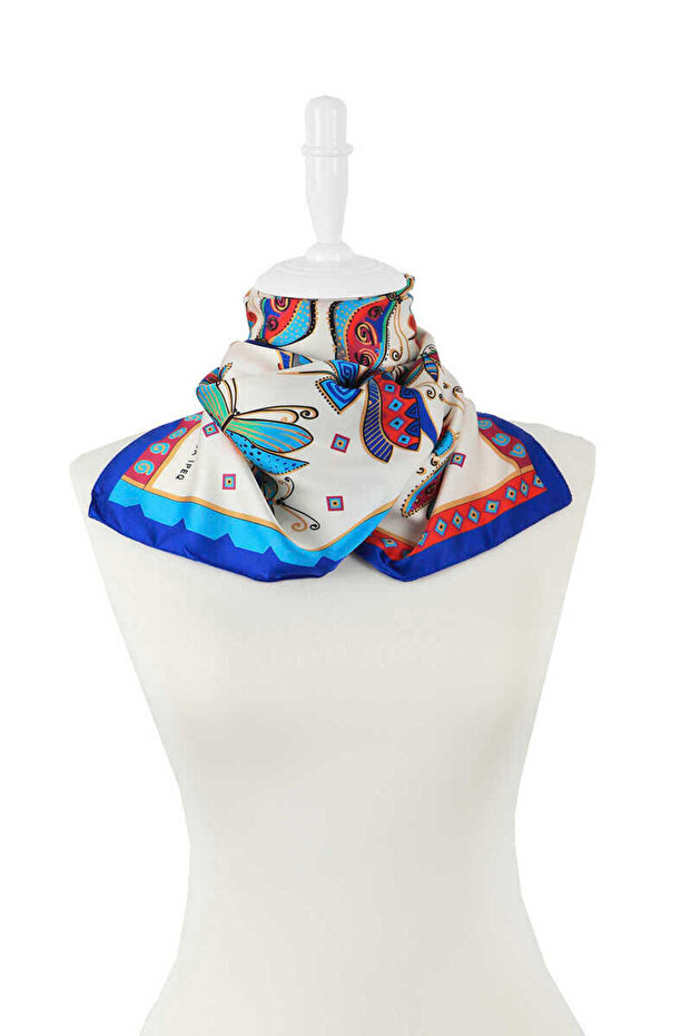 وشاح حريري منقوش باللون الرمادي الفوشيا - 2