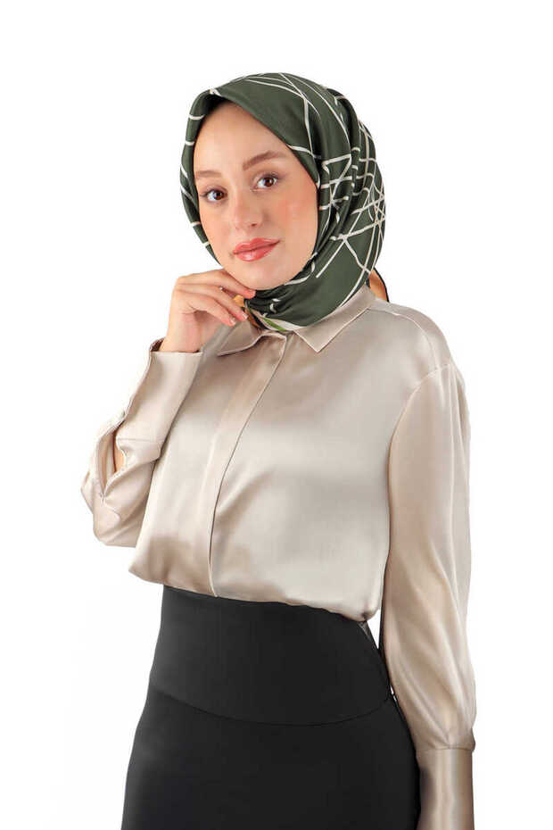 وشاح حريري أخضر - شبشب منقوش على شكل صدى - 2