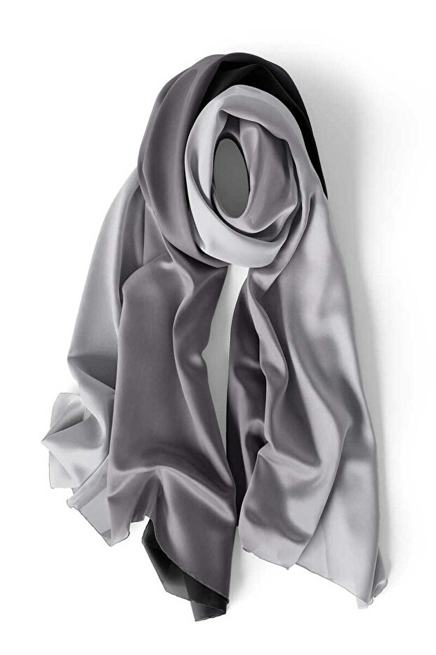Black Gray Gradient Silk Shawl - 3
