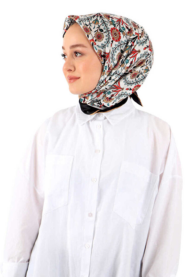 وشاح حريري بنمط الجانب الأسود - 2