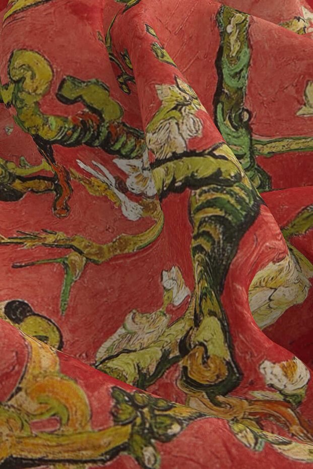 Mercan Badem Çiçeği İpek Mendil - 3