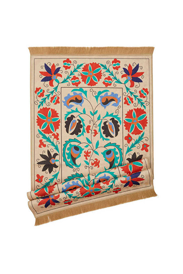 Krem Kadife Halı Seccade - 4