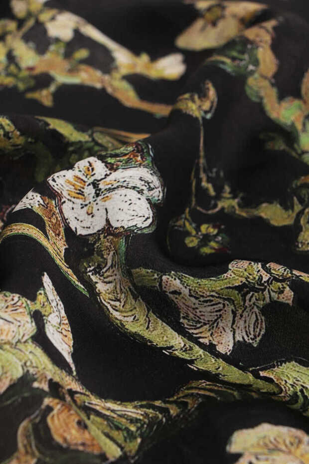 Siyah Badem Çiçeği İpek Mendil - 3